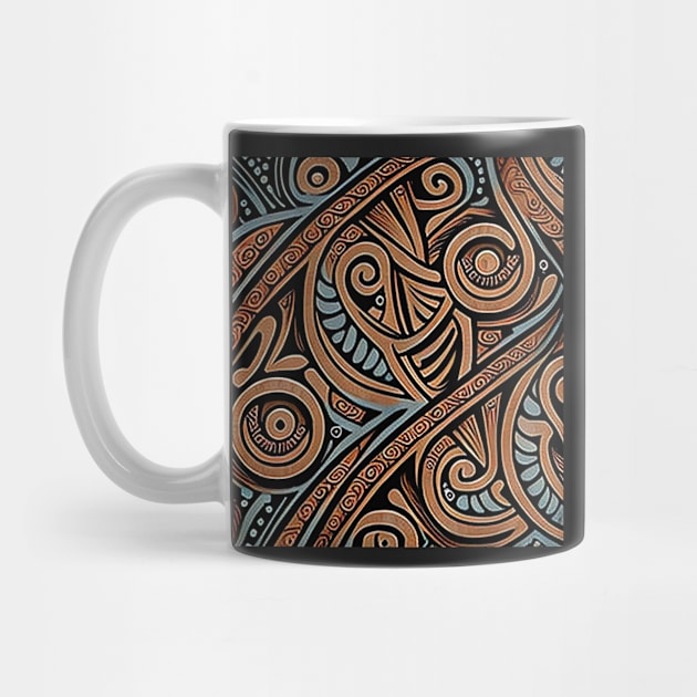 Maori pattern in black, brown and blue by kansaikate